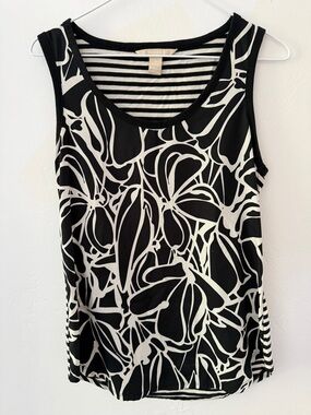Black and White Floral Print Tank Top - Women